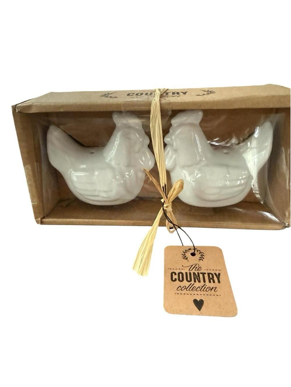 Country Collection Rooster Salt & Pepper Shakers New In Box Ceramic